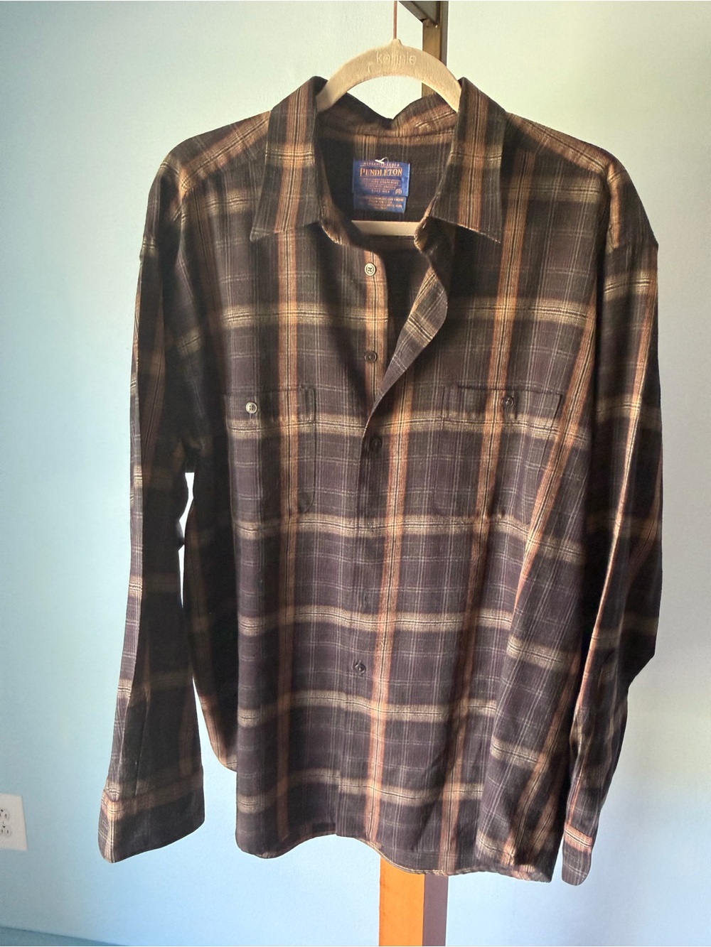 Pendleton Dark Brown Plaid Wool Shirt 100% pure virgin wool xl